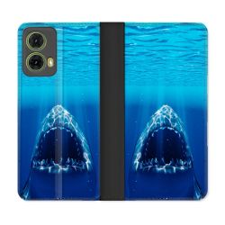 Housse cuir portefeuille Pour Motorola G85 5G Animal Requin Dent