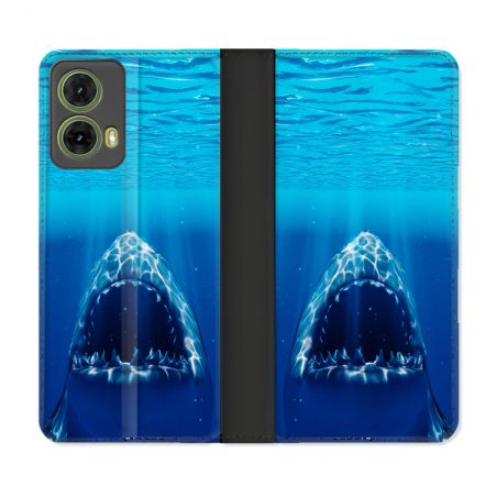 Housse cuir portefeuille Pour Motorola G85 5G Animal Requin Dent