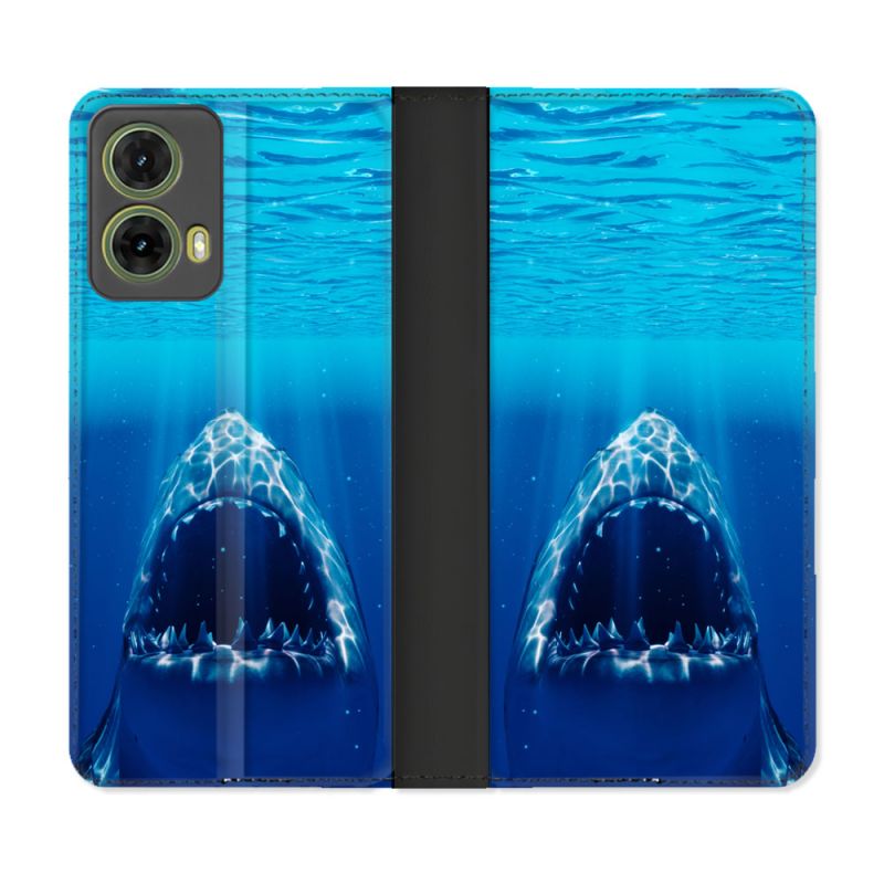 Housse cuir portefeuille Pour Motorola G85 5G Animal Requin Dent