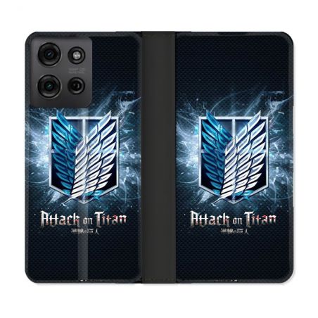 Housse cuir portefeuille Pour Motorola G75 5G Manga Attaque Titans Noir