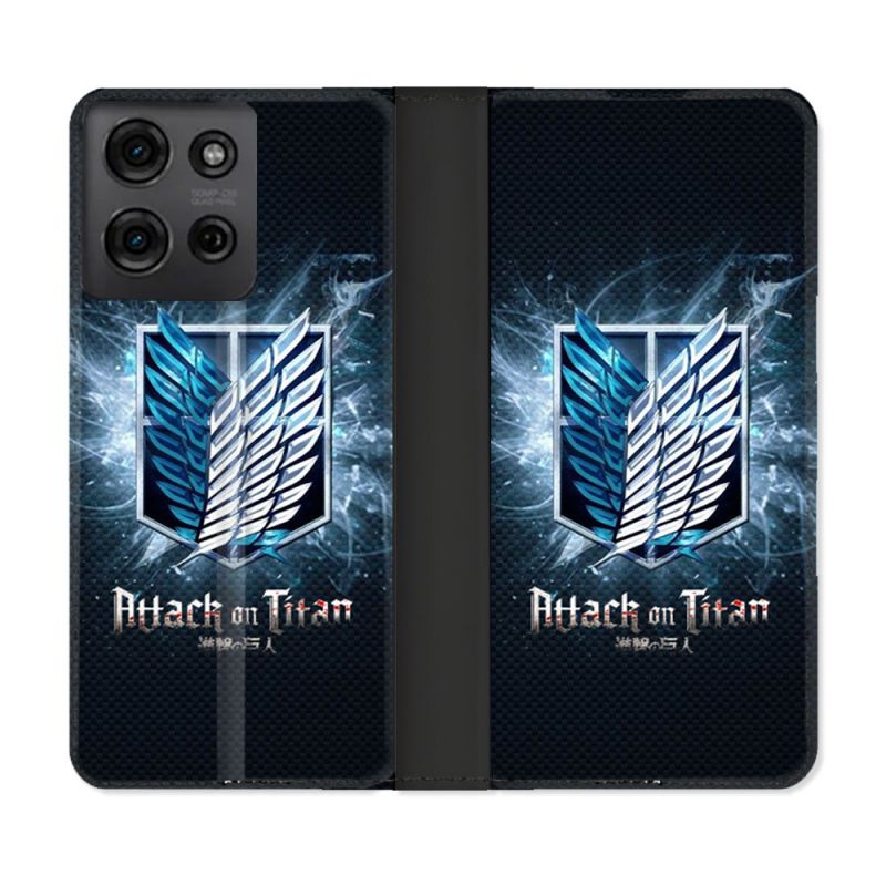 Housse cuir portefeuille Pour Motorola G75 5G Manga Attaque Titans Noir