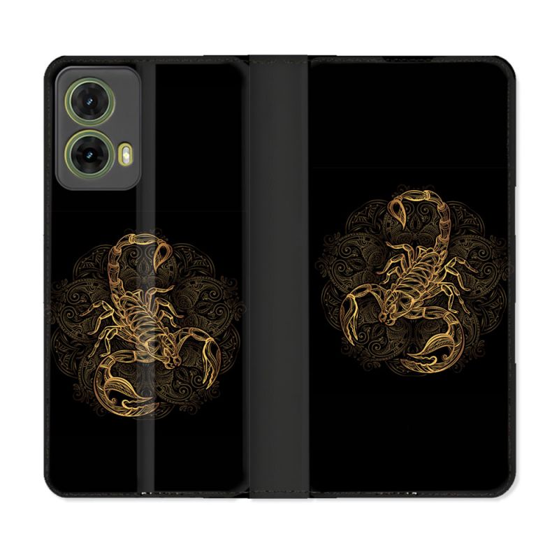 Housse cuir portefeuille Pour Motorola G85 5G Animal Scorpion Fresque
