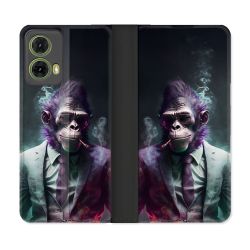Housse cuir portefeuille Pour Motorola G85 5G Animal Singe Business