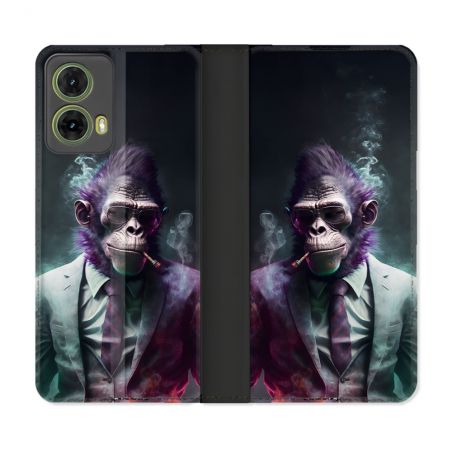 Housse cuir portefeuille Pour Motorola G85 5G Animal Singe Business