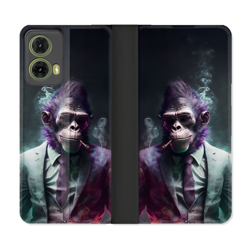 Housse cuir portefeuille Pour Motorola G85 5G Animal Singe Business