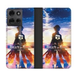 Housse cuir portefeuille Pour Motorola G75 5G Manga Attaque Titans Soleil