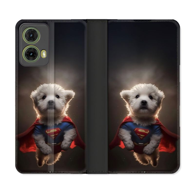 Housse cuir portefeuille Pour Motorola G85 5G Animal Super Chien