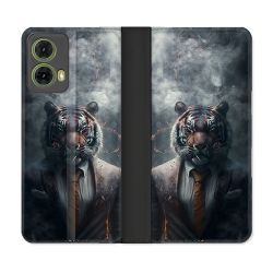 Housse cuir portefeuille Pour Motorola G85 5G Animal Tigre Business