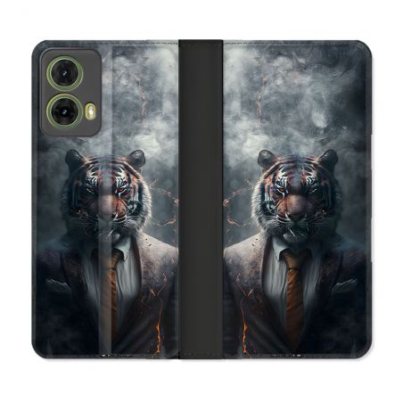 Housse cuir portefeuille Pour Motorola G85 5G Animal Tigre Business