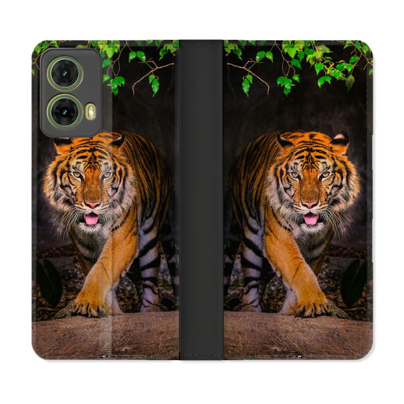 Housse cuir portefeuille Pour Motorola G85 5G Animal Tigre Jungle