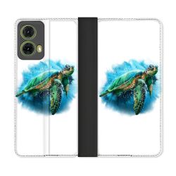 Housse cuir portefeuille Pour Motorola G85 5G Animal Tortue Blanche multicolore