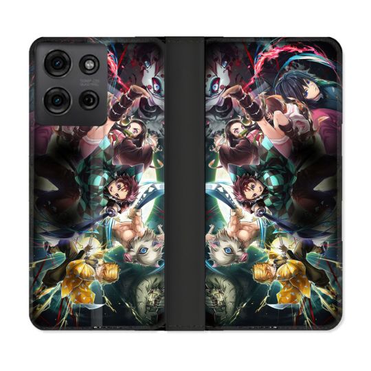 Housse cuir portefeuille Pour Motorola G75 5G Manga Demon Slayer Groupe