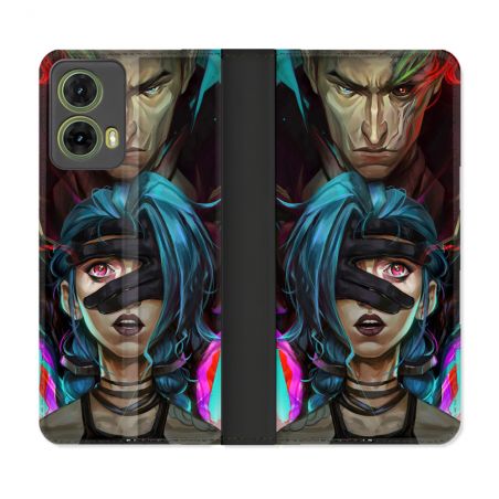 Housse cuir portefeuille Pour Motorola G85 5G Arcane Jinx Bleu