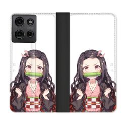 Housse cuir portefeuille Pour Motorola G75 5G Manga Demon Slayer Nezuko