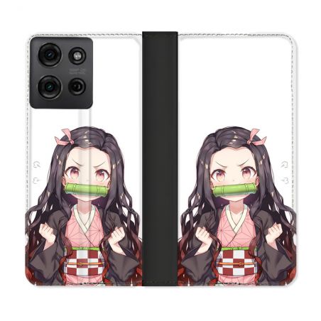 Housse cuir portefeuille Pour Motorola G75 5G Manga Demon Slayer Nezuko