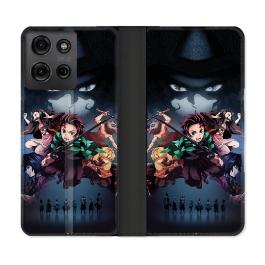 Housse cuir portefeuille Pour Motorola G75 5G Manga Demon Slayer Noir