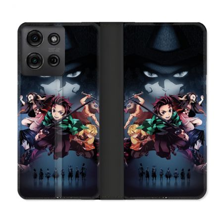 Housse cuir portefeuille Pour Motorola G75 5G Manga Demon Slayer Noir