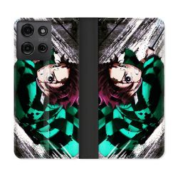 Housse cuir portefeuille Pour Motorola G75 5G Manga Demon Slayer Tanjiro