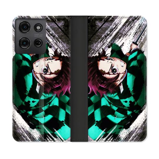 Housse cuir portefeuille Pour Motorola G75 5G Manga Demon Slayer Tanjiro