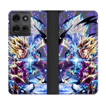 Housse cuir portefeuille Pour Motorola G75 5G Manga Dragon Ball Sangohan Duo