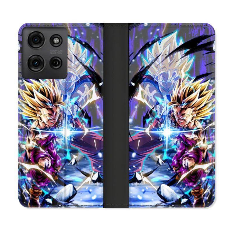 Housse cuir portefeuille Pour Motorola G75 5G Manga Dragon Ball Sangohan Duo