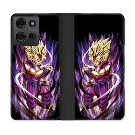 Housse cuir portefeuille Pour Motorola G75 5G Manga Dragon Ball Sangohan Violet