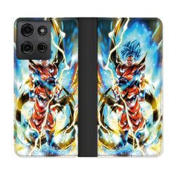 Housse cuir portefeuille Pour Motorola G75 5G Manga Dragon Ball Sangoku Blanc