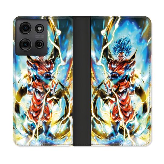 Housse cuir portefeuille Pour Motorola G75 5G Manga Dragon Ball Sangoku Blanc
