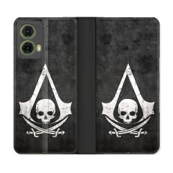 Housse cuir portefeuille Pour Motorola G85 5G Assassin Creed Tete Mort