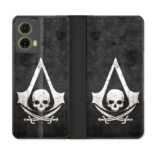 Housse cuir portefeuille Pour Motorola G85 5G Assassin Creed Tete Mort
