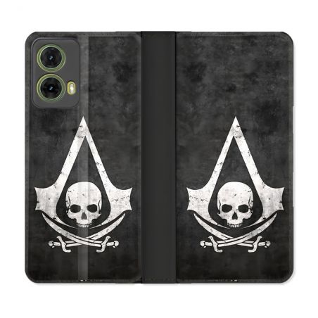 Housse cuir portefeuille Pour Motorola G85 5G Assassin Creed Tete Mort