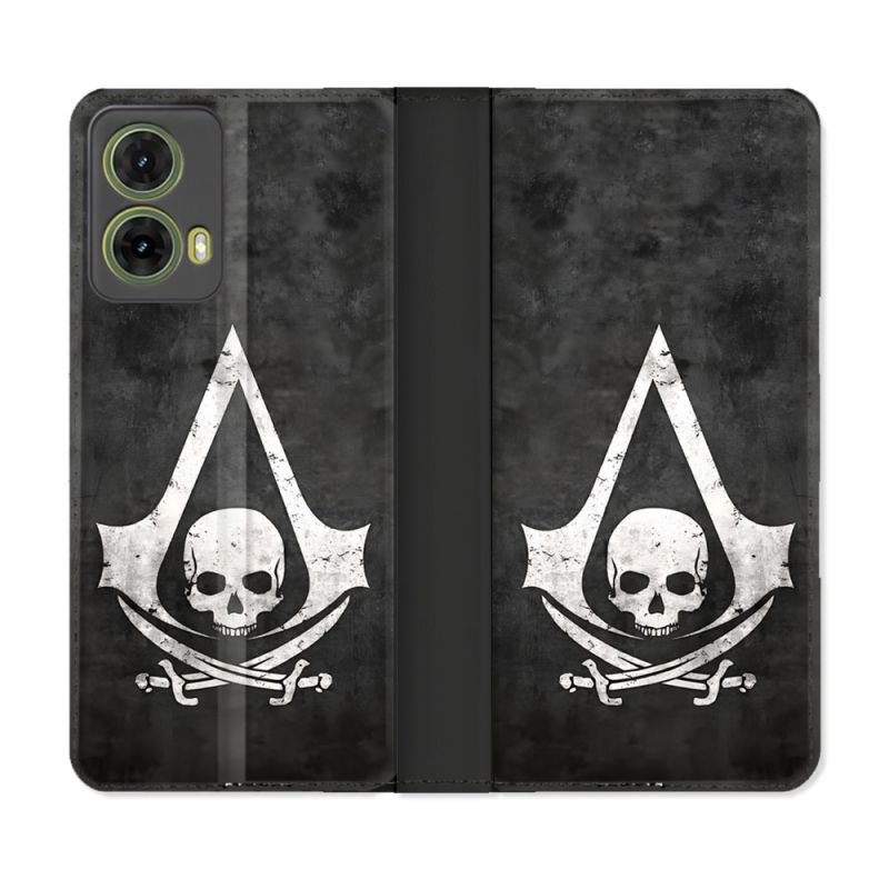 Housse cuir portefeuille Pour Motorola G85 5G Assassin Creed Tete Mort