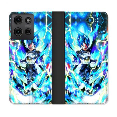 Housse cuir portefeuille Pour Motorola G75 5G Manga Dragon Ball Vegeta Bleu