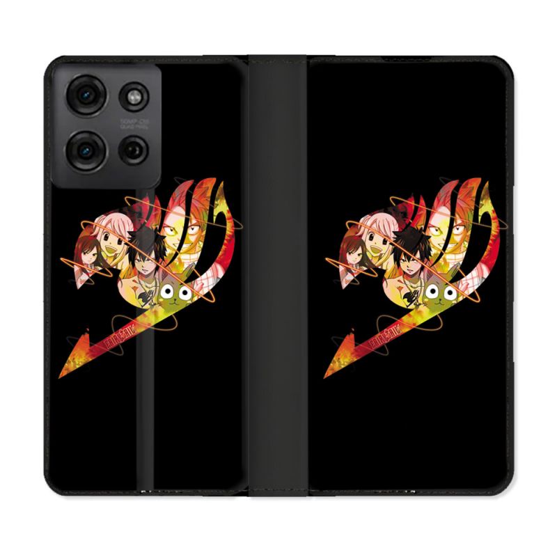 Housse cuir portefeuille Pour Motorola G75 5G Manga Fairy Tail Logo Noir