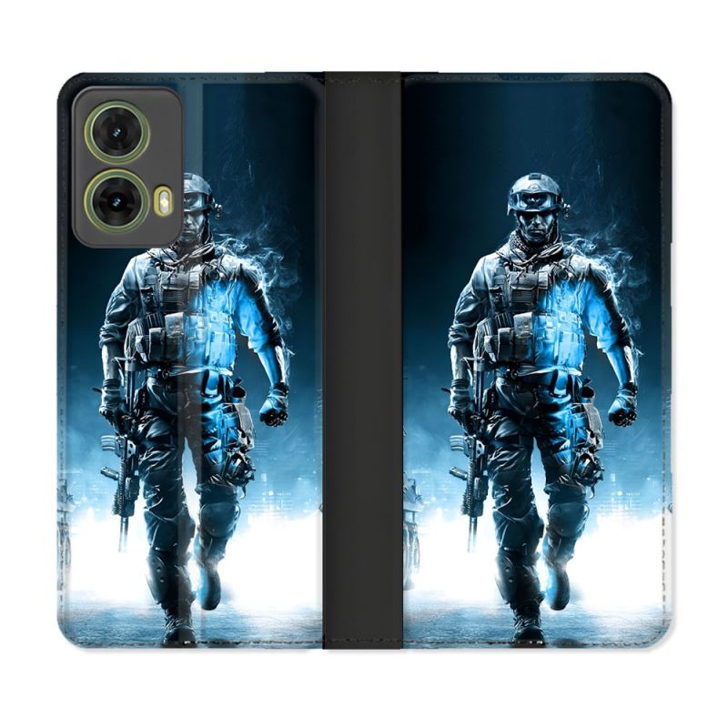 Housse cuir portefeuille Pour Motorola G85 5G Call Of Duty Guerrier