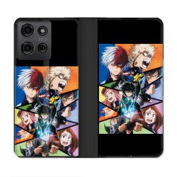 Housse cuir portefeuille Pour Motorola G75 5G Manga My Hero Academia Noir