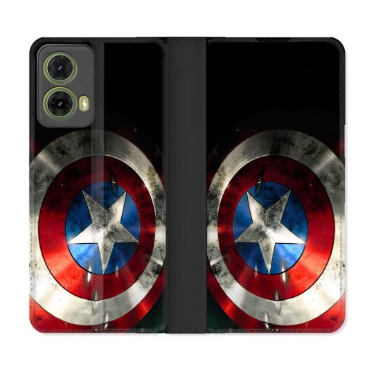 Housse cuir portefeuille Pour Motorola G85 5G Captain America Bouclier