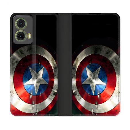 Housse cuir portefeuille Pour Motorola G85 5G Captain America Bouclier