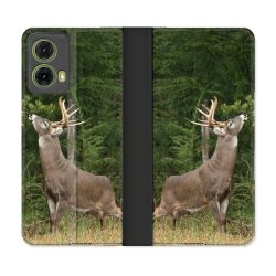 Housse cuir portefeuille Pour Motorola G85 5G Chasse Cerf