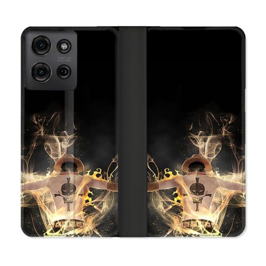 Housse cuir portefeuille Pour Motorola G75 5G Manga One Piece Ace Noir
