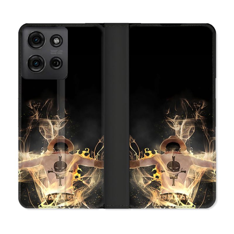 Housse cuir portefeuille Pour Motorola G75 5G Manga One Piece Ace Noir