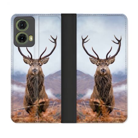 Housse cuir portefeuille Pour Motorola G85 5G Chasse Chevreuil Montagne