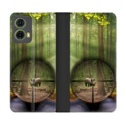 Housse cuir portefeuille Pour Motorola G85 5G Chasse Sanglier Viseur