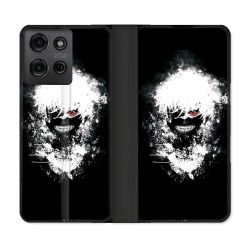 Housse cuir portefeuille Pour Motorola G75 5G Manga Tokyo Ghoul Kaneki Tag