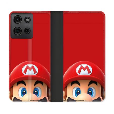 Housse cuir portefeuille Pour Motorola G75 5G Mario Rouge