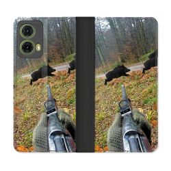 Housse cuir portefeuille Pour Motorola G85 5G Chasse Vision Tir