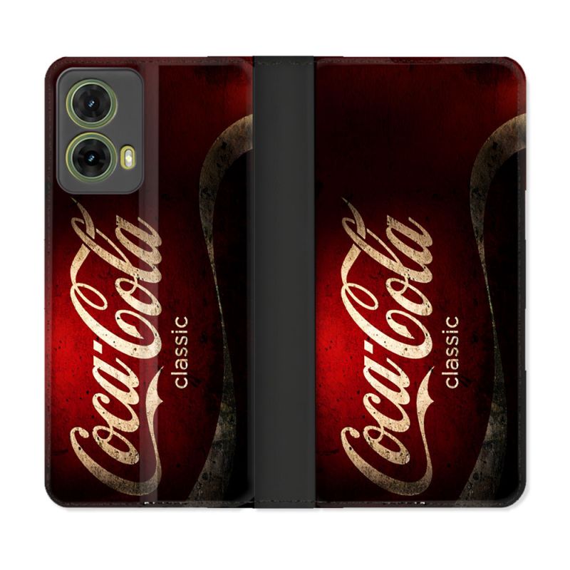 Housse cuir portefeuille Pour Motorola G85 5G Coca Cola Classique