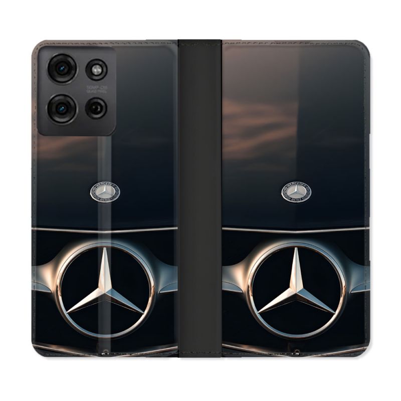 Housse cuir portefeuille Pour Motorola G75 5G Mercedes Calendre
