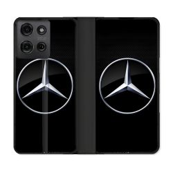Housse cuir portefeuille Pour Motorola G75 5G Mercedes Carbone
