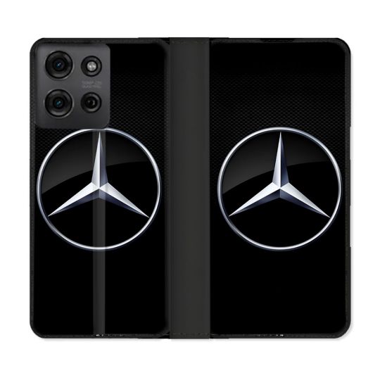 Housse cuir portefeuille Pour Motorola G75 5G Mercedes Carbone